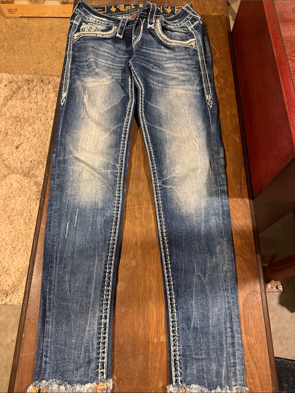 Rock Revival  Distressed Dark Blue Skinny Jeans